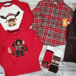 Gymboree Christmas Holiday Outfit Reindeer Bear Corduroy Pants Button Up Socks